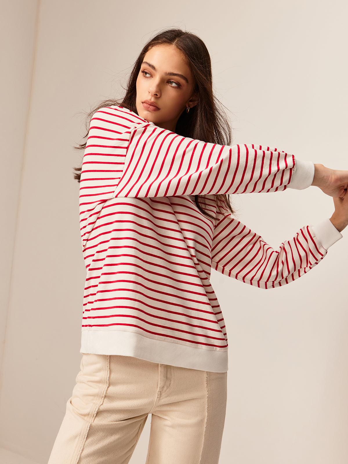 Contrast Trim Striped Sweatshirt