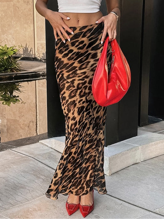 Sexy chiffon fishtail skirt with leopard print