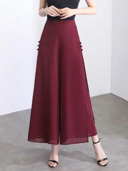 Slit drape chiffon cropped wide-leg pants