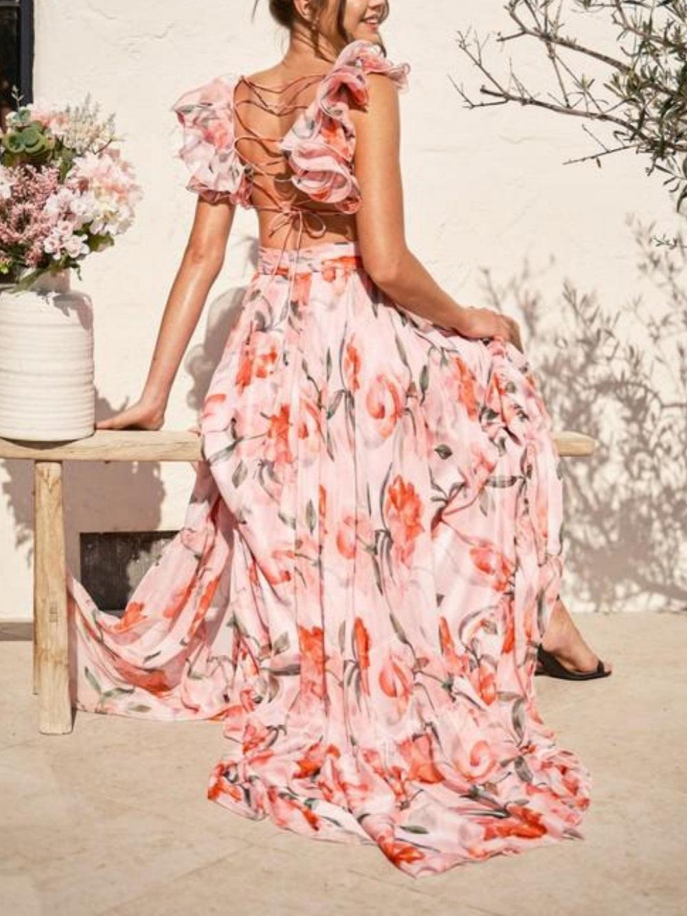 Backless printed maxi dress