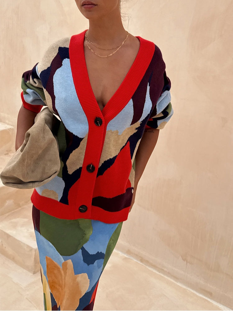 Abstract Geometric Pattern Knitted Jacket