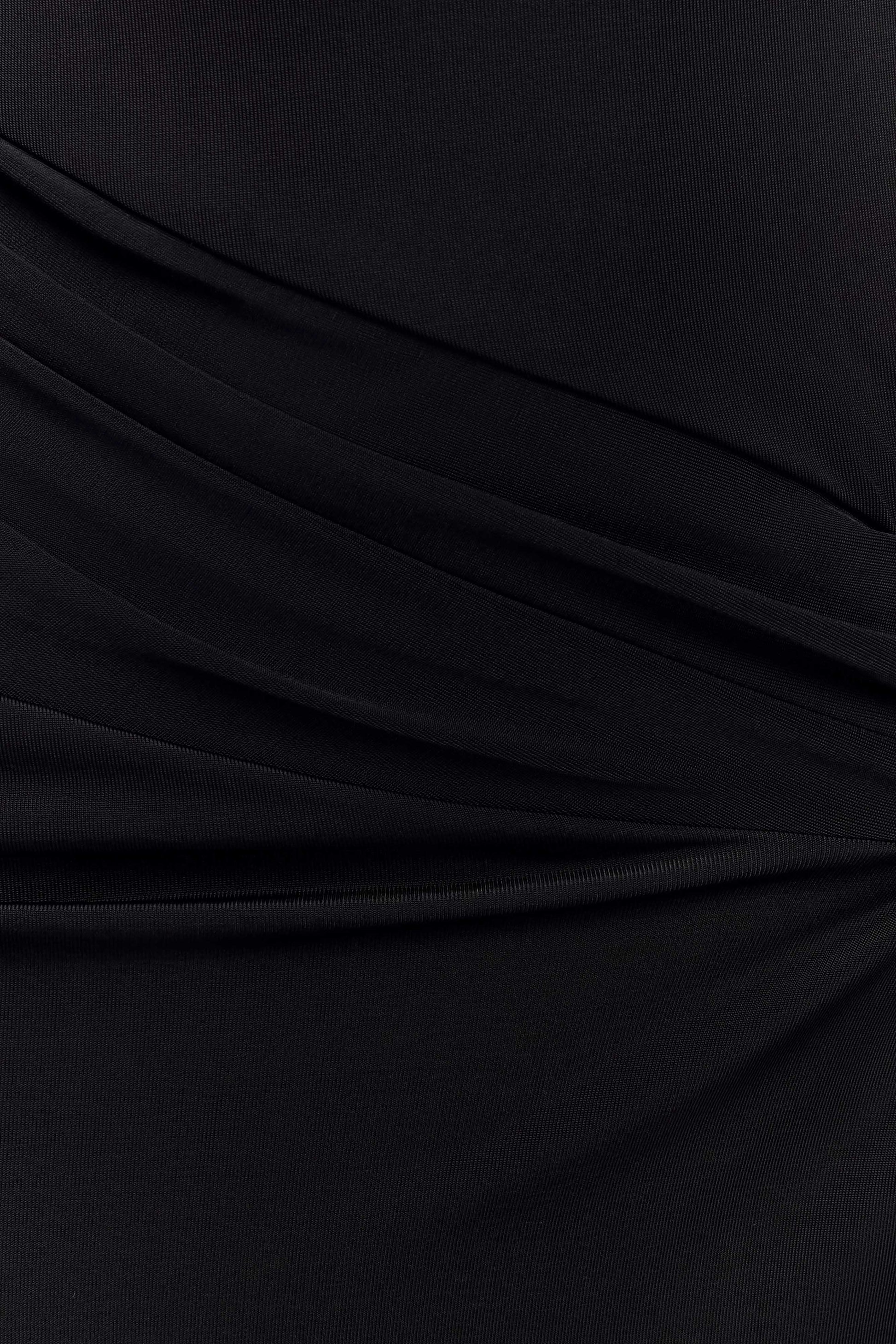 Deanna Lange Mouw Geplooide Maxi Jurk Zwart