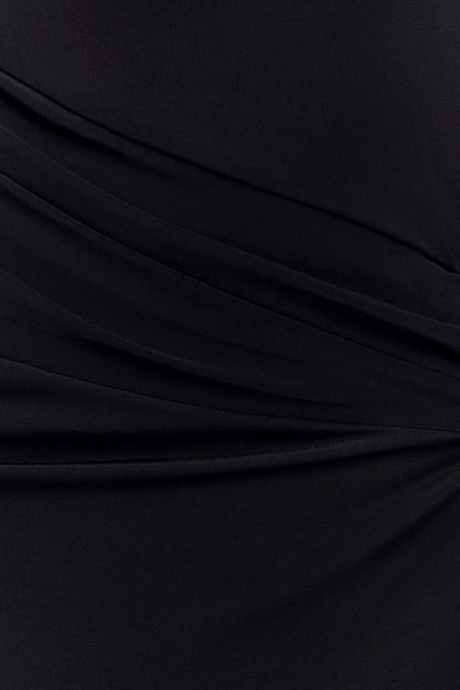 Deanna Lange Mouw Geplooide Maxi Jurk Zwart