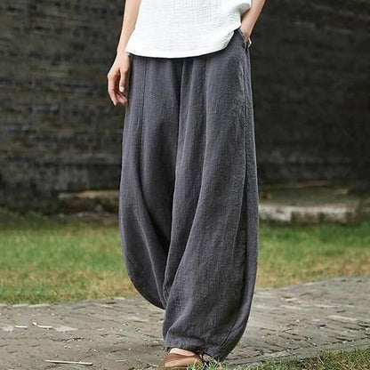 Vintage Plain Pocket Casual Lantern Pants