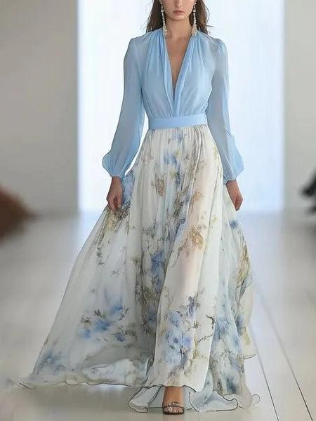 Stunning Floral Print V-Neck Maxi Dress