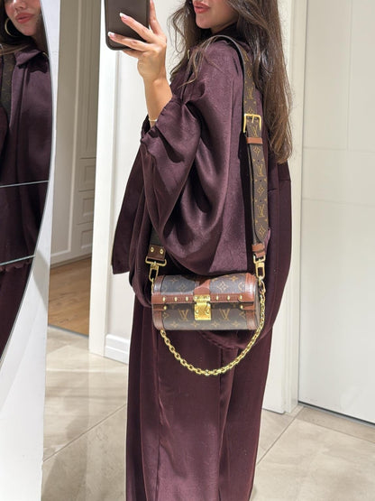 Brown Drawstring Wide-leg Casual Pants