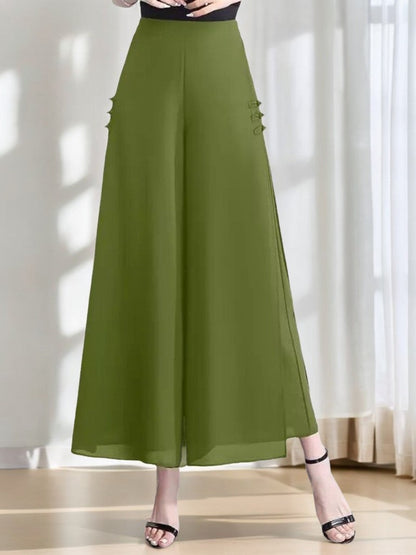 Slit drape chiffon cropped wide-leg pants