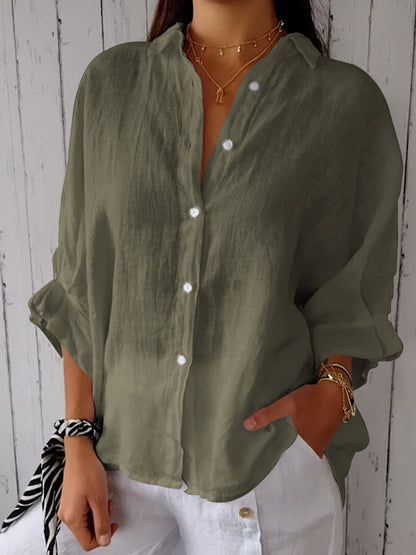 Cotton and Linen Solid Color Casual Shirt