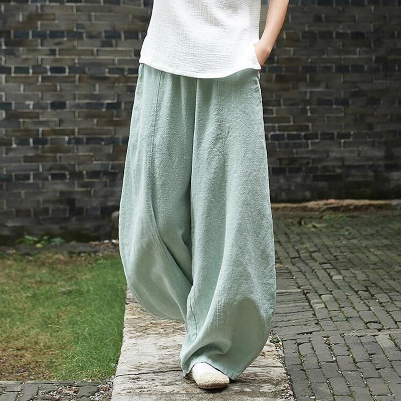 Vintage Plain Pocket Casual Lantern Pants
