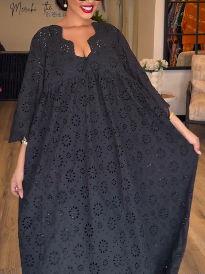 Elegant Black Hollow Pattern Dress