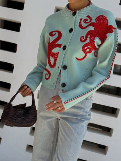 Fun Octopus Pattern Knitted Cardigan