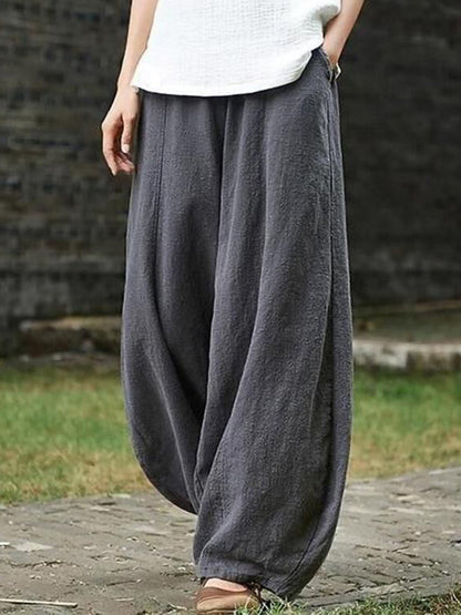Vintage Plain Pocket Casual Lantern Pants