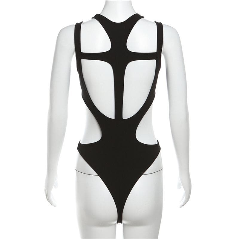 Mouwloze Rugloze Bodysuit Met Uitsnijdingen In Effen Kleur